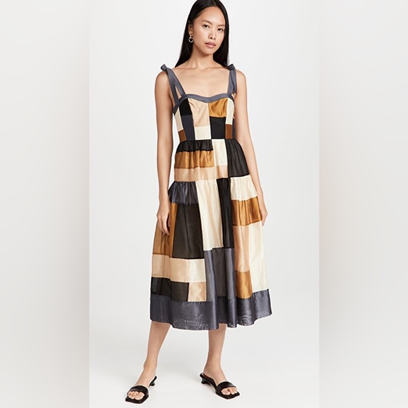 Ulla Johnson Minerva Patchwork Dress Blue Gold Size 4 - Picture 8 of 16